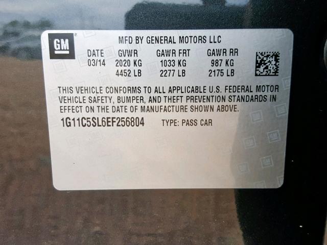 1G11C5SL6EF256804 - 2014 CHEVROLET MALIBU 1LT 黑色 照片 10