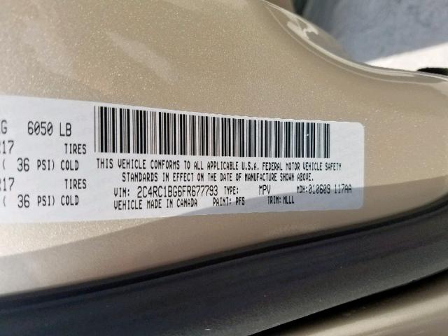 2C4RC1BG6FR677793 - 2015 CHRYSLER TOWN & COU GOLD photo 10