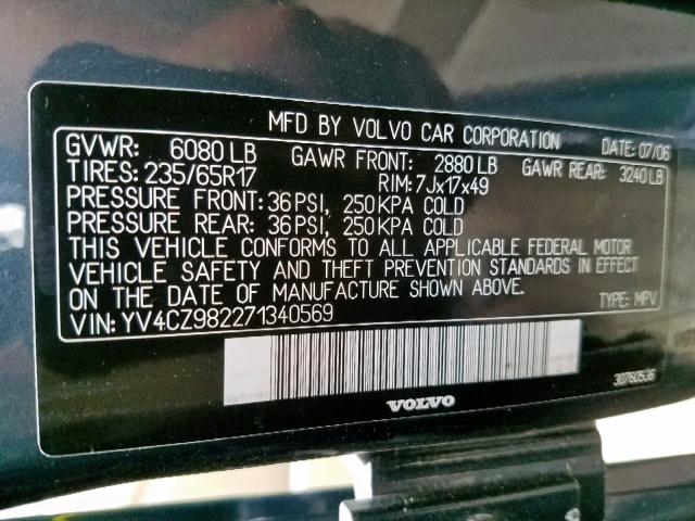 YV4CZ982271340569 - 2007 VOLVO XC90 3.2 BLUE photo 10