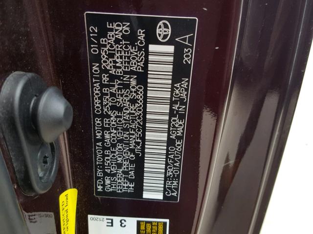 JTKJF5C72C3036860 - 2012 TOYOTA SCION TC Tünd qırmızı foto 10