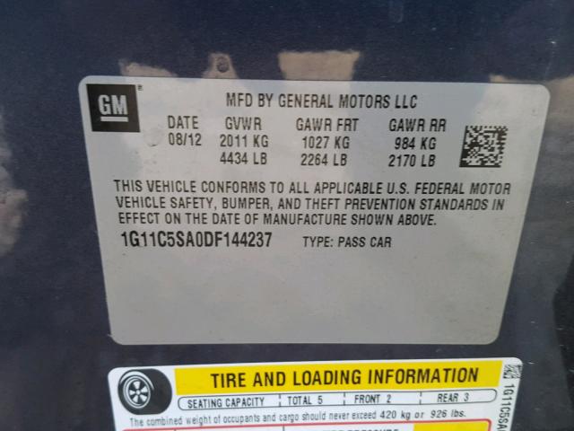 1G11C5SA0DF144237 - 2013 CHEVROLET MALIBU 1LT BLUE photo 10