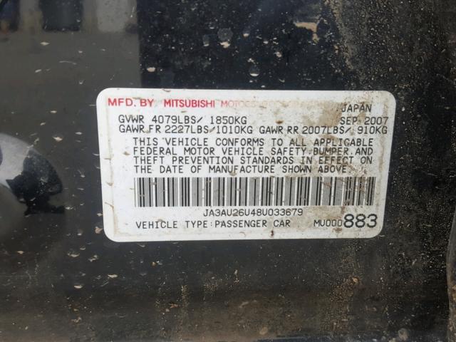 JA3AU26U48U033679 - 2008 MITSUBISHI LANCER ES BLACK photo 10