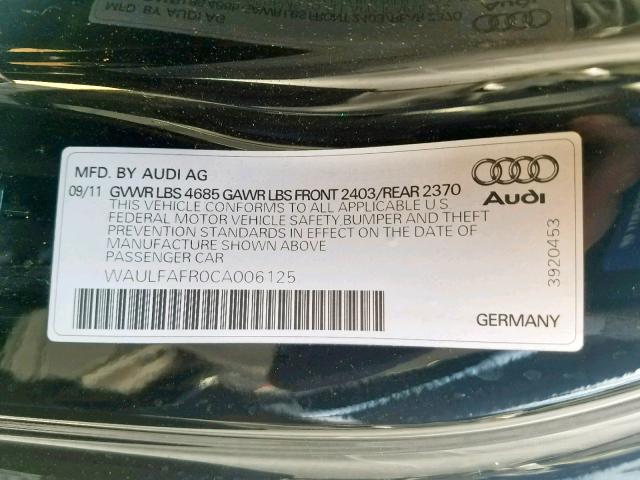 WAULFAFR0CA006125 - 2012 AUDI A5 PREMIUM BLACK photo 10