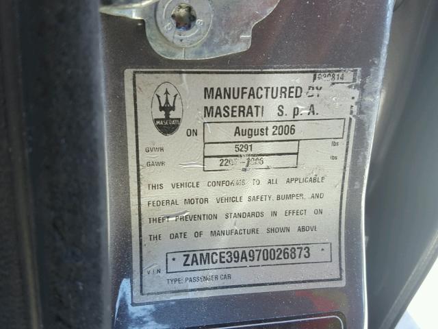 ZAMCE39A970026873 - 2007 MASERATI QUATTROPOR GRAY photo 10