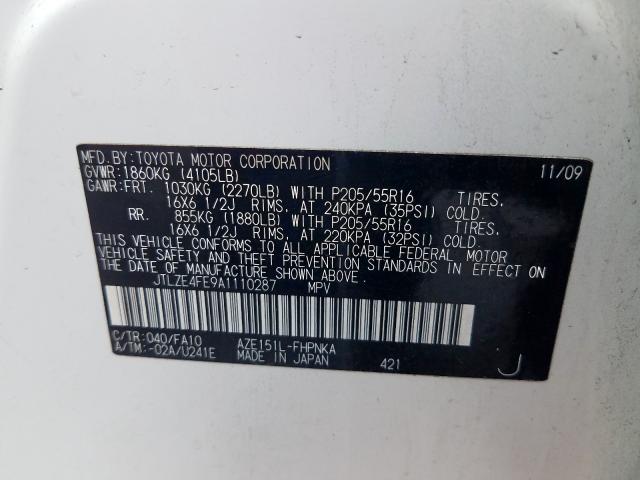 JTLZE4FE9A1110287 - 2010 TOYOTA SCION XB თეთრი ფოტო 10