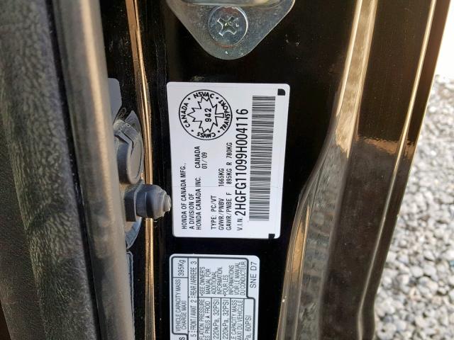 2HGFG11099H004116 - 2009 HONDA CIVIC EXL 黑色 照片 10