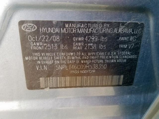 5NPET46C09H538350 - 2009 HYUNDAI SONATA GLS BLUE photo 10