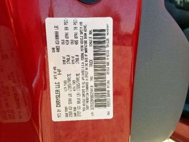 3D7KS29A98G154410 - 2008 DODGE RAM 2500 RED photo 10