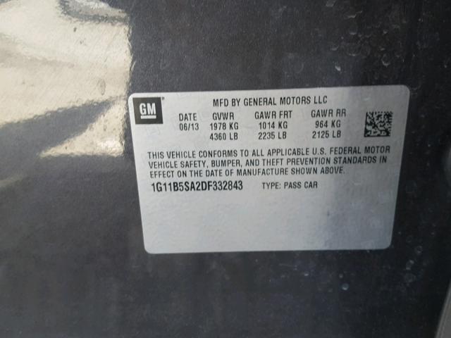 1G11B5SA2DF332843 - 2013 CHEVROLET MALIBU LS 灰色 照片 10