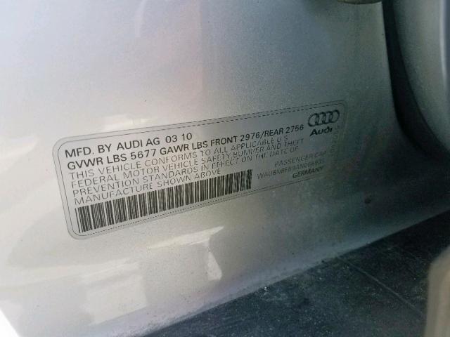 WAUBNBFB9AN066935 - 2010 AUDI S6 PRESTIG SILVER photo 10