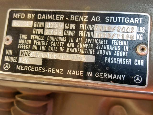 WDBCB20A0CB030392 - 1982 MERCEDES-BENZ 300 SD TAN photo 10