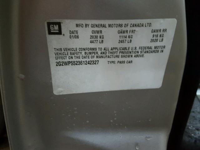 2G2WP552361242327 - 2006 PONTIAC GRAND PRIX SILVER photo 10