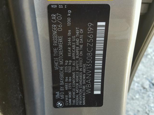 WBANV13508CZ56199 - 2008 BMW 528 XI SILVER photo 10