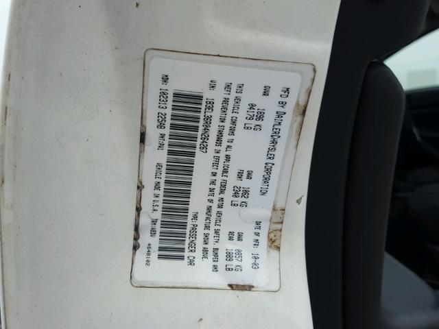 1B3EL36R04N264267 - 2004 DODGE STRATUS SE WHITE photo 10