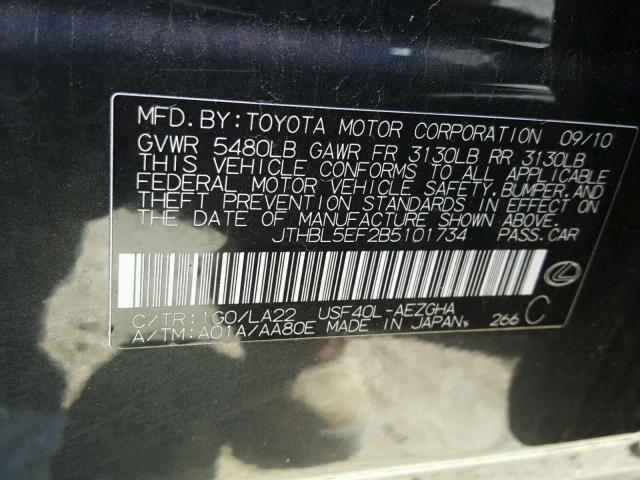 JTHBL5EF2B5101734 - 2011 LEXUS LS 460 GRAY photo 10