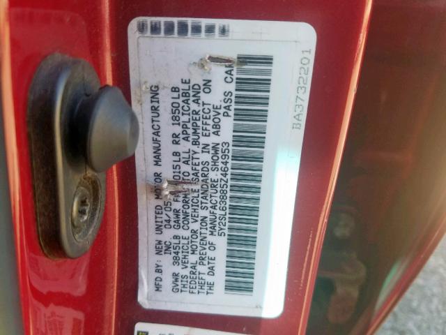 5Y2SL63885Z464953 - 2005 PONTIAC VIBE RED photo 10