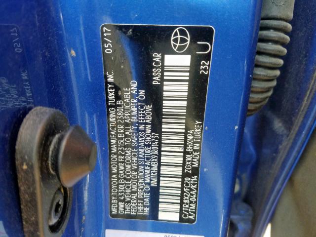 NMTKHMBX9JR014737 - 2018 TOYOTA C-HR XLE BLUE photo 10