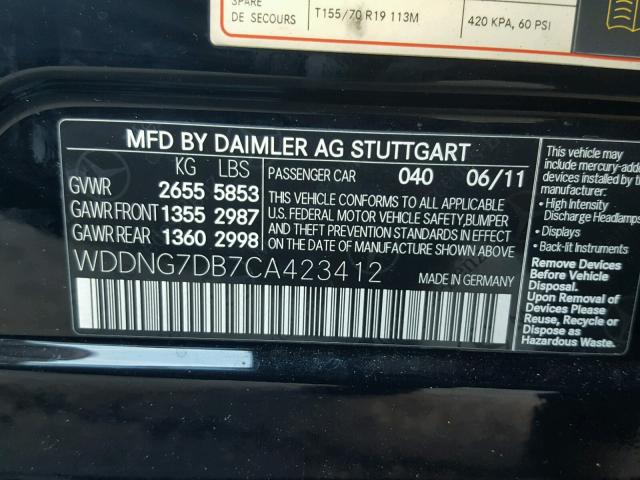 WDDNG7DB7CA423412 - 2012 MERCEDES-BENZ S 550 BLACK photo 10