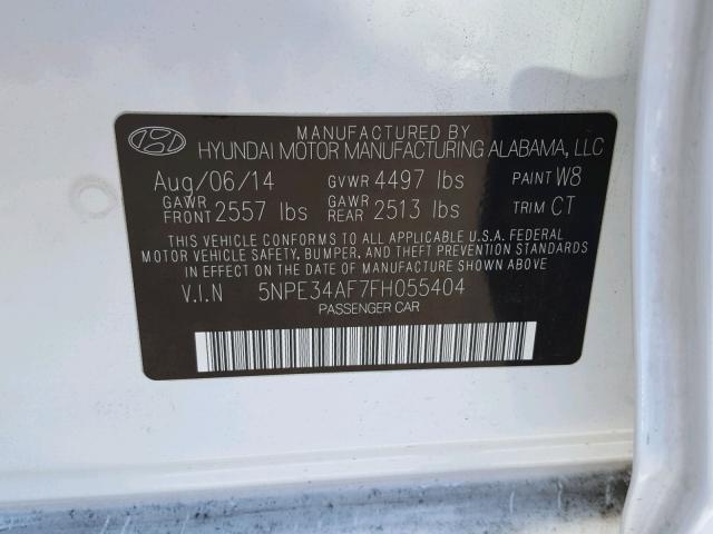 5NPE34AF7FH055404 - 2015 HYUNDAI SONATA SPO WHITE photo 10