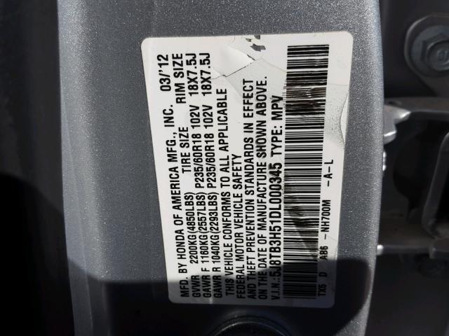 5J8TB3H51DL000345 - 2013 ACURA RDX TECHNO SILVER photo 10