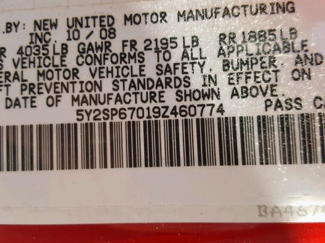 5Y2SP67019Z460774 - 2009 PONTIAC VIBE RED photo 10