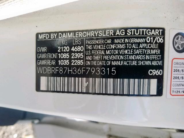 WDBRF87H36F793315 - 2006 MERCEDES-BENZ C 350 4MAT WHITE photo 10