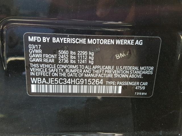 WBAJE5C34HG915264 - 2017 BMW 540 I BLACK photo 10