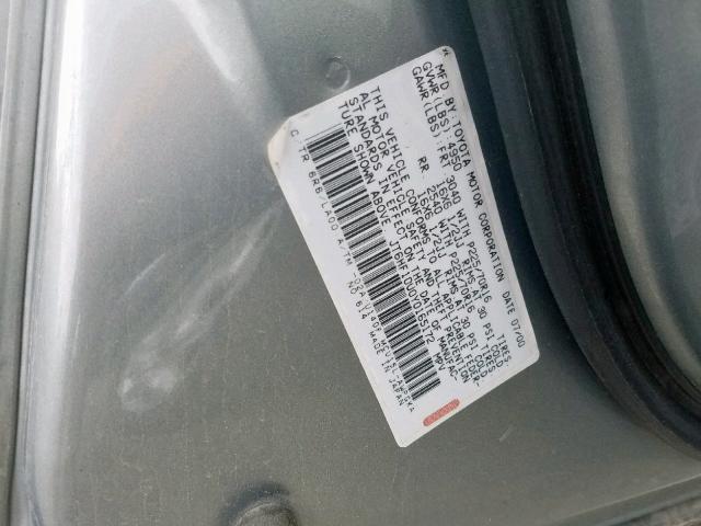 JT6HF10U0Y0165172 - 2000 LEXUS RX 300 GRAY photo 10