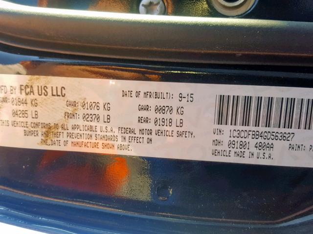 1C3CDFBB4GD563627 - 2016 DODGE DART SXT BLACK photo 10