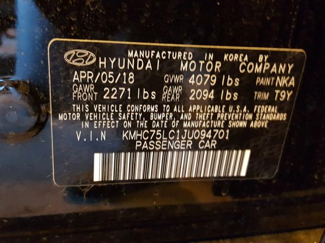 KMHC75LC1JU094701 - 2018 HYUNDAI IONIQ SEL BLACK photo 10