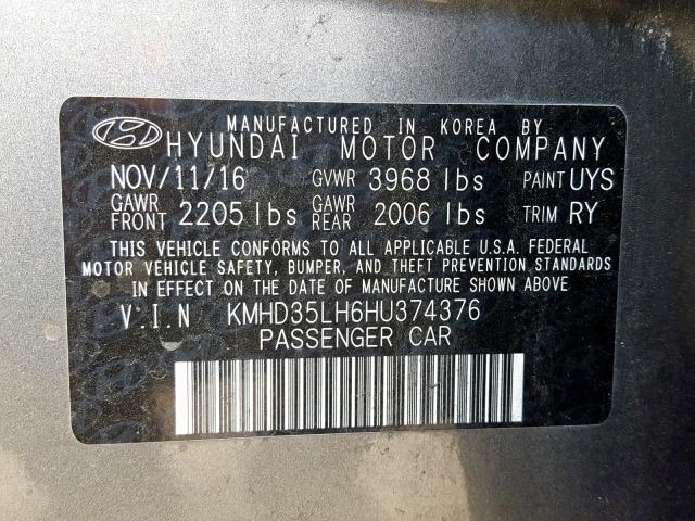 KMHD35LH6HU374376 - 2017 HYUNDAI ELANTRA GT GRAY photo 10