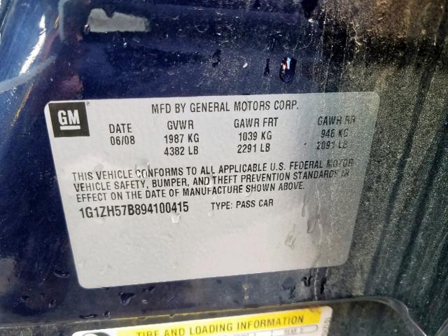 1G1ZH57B894100415 - 2009 CHEVROLET MALIBU 1LT 蓝色 照片 10