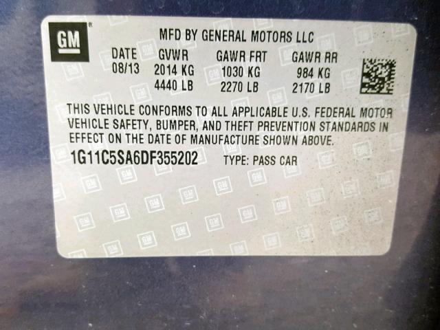 1G11C5SA6DF355202 - 2013 CHEVROLET MALIBU 1LT 蓝色 照片 10