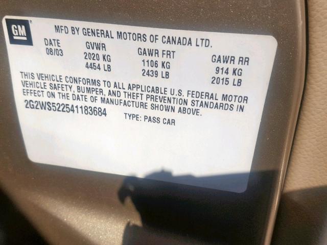 2G2WS522541183684 - 2004 PONTIAC GRAND PRIX GOLD photo 10