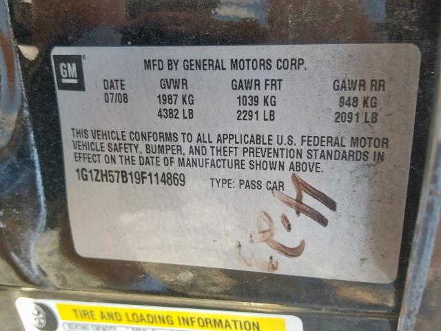 1G1ZH57B19F114869 - 2009 CHEVROLET MALIBU 1LT BLACK photo 10