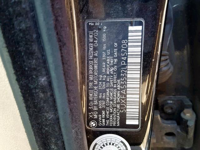 5UXFA53532LP45708 - 2002 BMW X5 3.0I BLACK photo 10