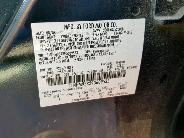 1LNHM93R29G609533 - 2009 LINCOLN MKS BLACK photo 10