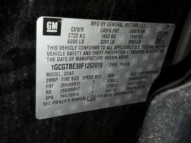 1GCGTBE38F1263019 - 2015 CHEVROLET COLORADO L BLACK photo 10