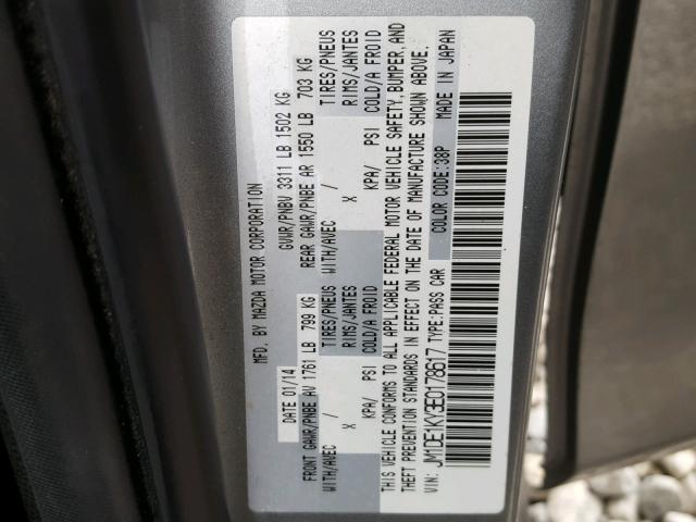 JM1DE1KY3E0178617 - 2014 MAZDA MAZDA2 SPO SILVER photo 10