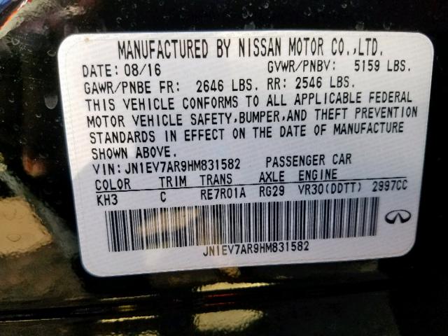 JN1EV7AR9HM831582 - 2017 INFINITI Q50 PREMIU BLACK photo 10