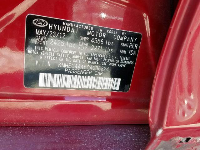 KMHEC4A46CA036324 - 2012 HYUNDAI SONATA HYB RED photo 10