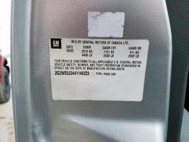 2G2WS522441146223 - 2004 PONTIAC GRAND PRIX SILVER photo 10