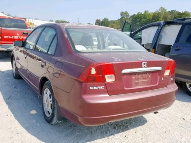 1HGES16552L052476 - 2002 HONDA CIVIC LX MAROON photo 3