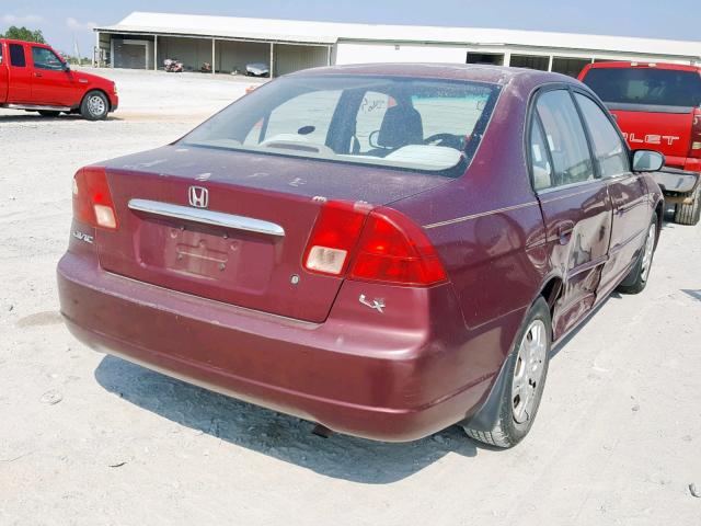 1HGES16552L052476 - 2002 HONDA CIVIC LX MAROON photo 4