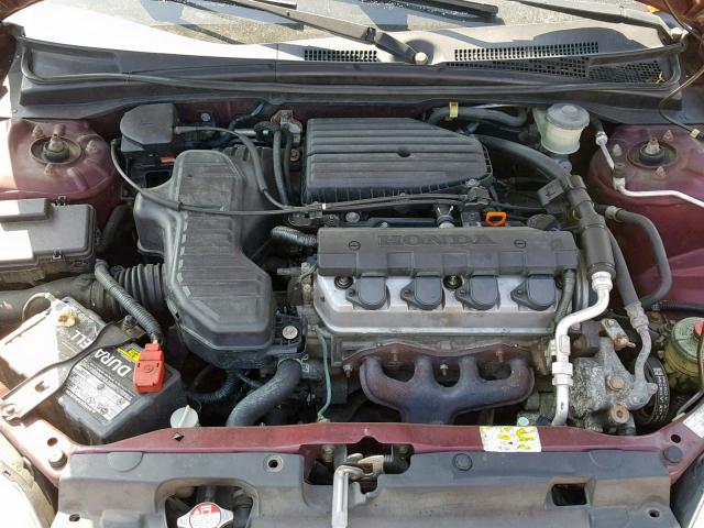 1HGES16552L052476 - 2002 HONDA CIVIC LX MAROON photo 7