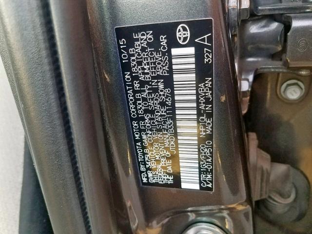 JTDKDTB33F1114678 - 2015 TOYOTA PRIUS C GRAY photo 10