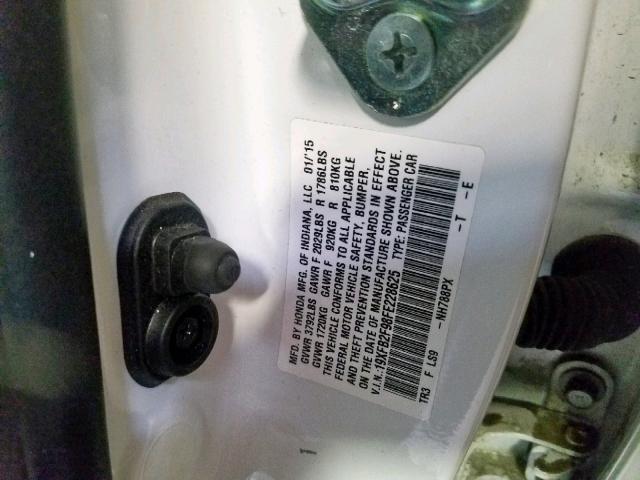 19XFB2F98FE228625 - 2015 HONDA CIVIC EXL 白色 照片 10