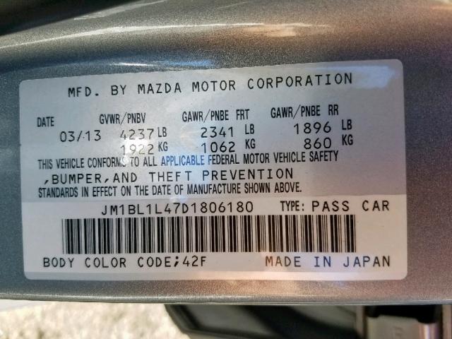 JM1BL1L47D1806180 - 2013 MAZDA SPEED 3 GRAY photo 10