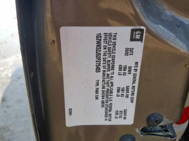 1G2WK52J52F275455 - 2002 PONTIAC GRAND PRIX GRAY photo 10