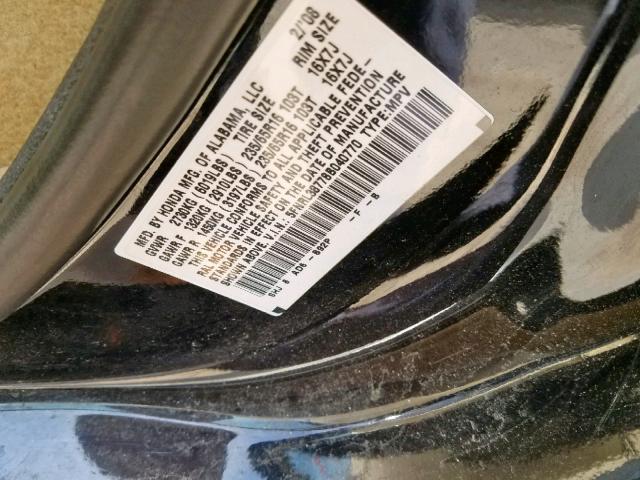 5FNRL38778B040770 - 2008 HONDA ODYSSEY EX BLACK photo 10